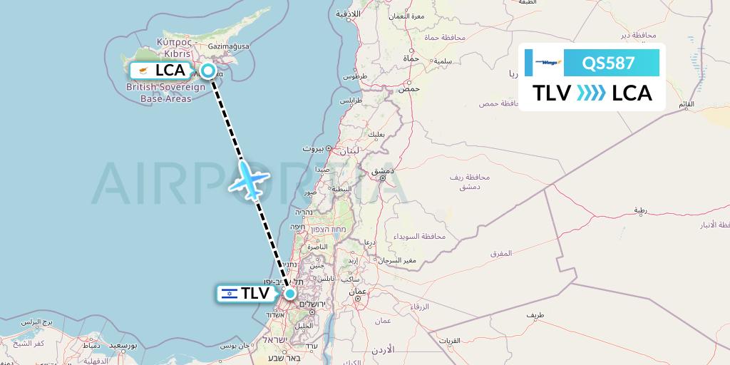 QS587 Smartwings Flight Map: Tel Aviv to Larnaca