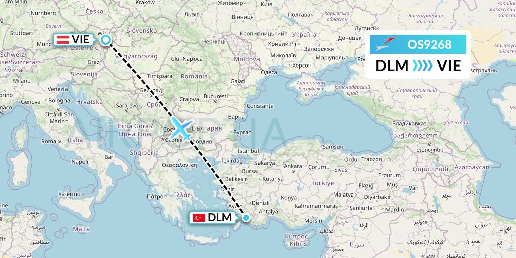 OS9268 Austrian Airlines Flight Map: Dalaman to Vienna