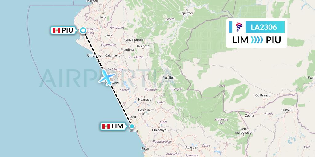 LA2306 LAN Airlines Flight Map: Lima to Piura