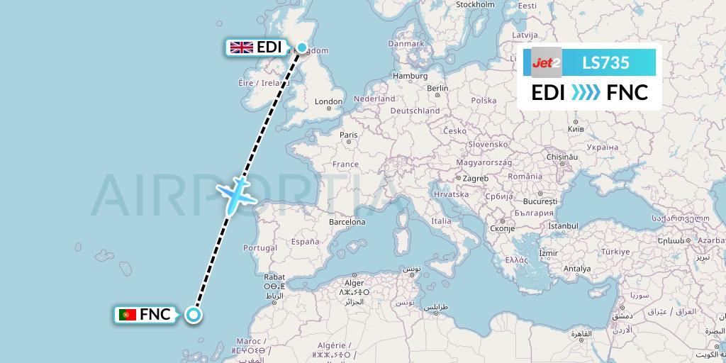LS735 Jet2 Flight Map: Edinburgh to Funchal