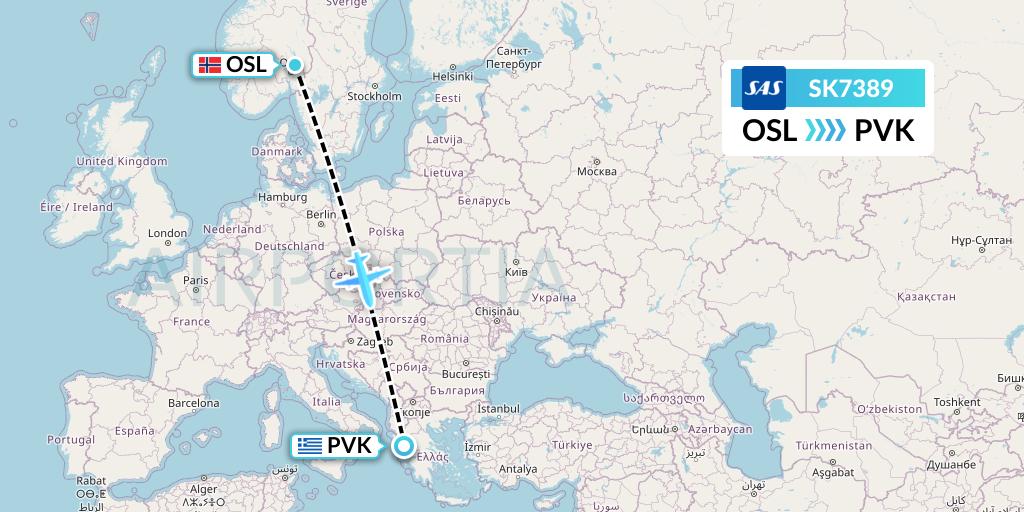 SK7389 SAS Flight Map: Oslo to Preveza
