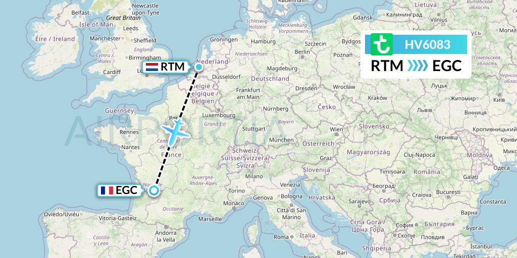HV6083 Transavia Flight Map: Rotterdam to Bergerac