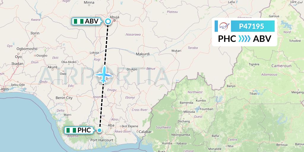 P47195 Air Peace Flight Map: Port Harcourt to Abuja