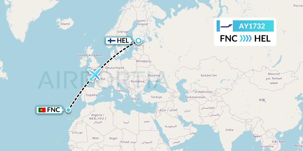 AY1732 Finnair Flight Map: Funchal to Helsinki
