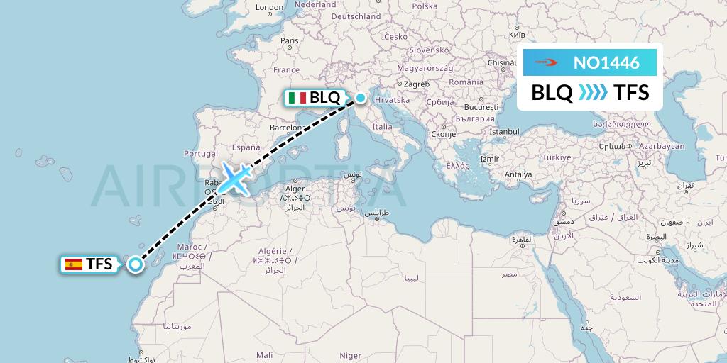 NO1446 Neos Flight Map: Bologna to Tenerife