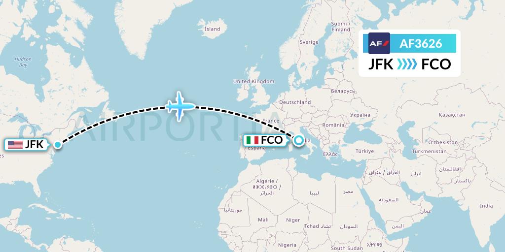 AF3626 Air France Flight Map: New York to Rome