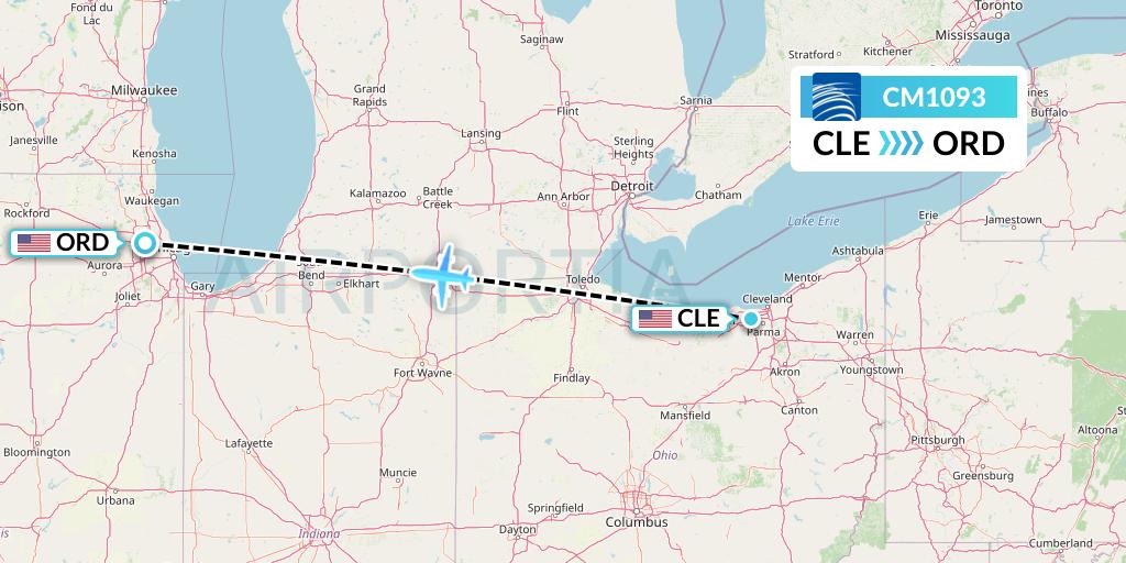 CM1093 Copa Airlines Flight Map: Cleveland to Chicago
