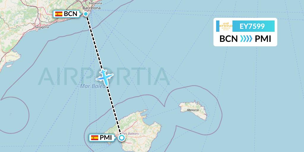 EY7599 Etihad Airways Flight Map: Barcelona to Palma de Mallorca