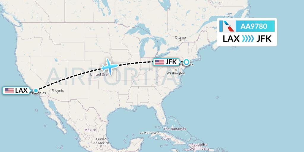 AA9780 American Airlines Flight Map: Los Angeles to New York