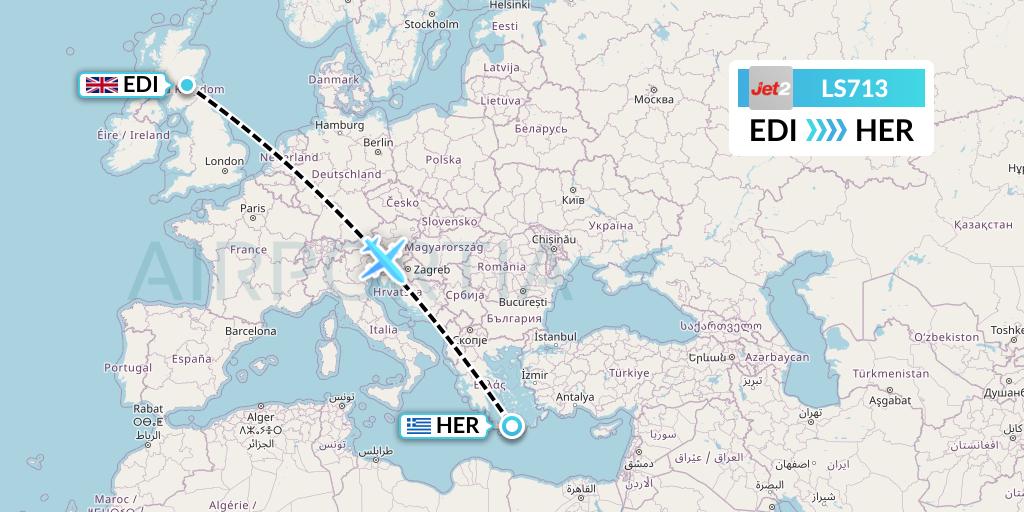 LS713 Jet2 Flight Map: Edinburgh to Heraklion