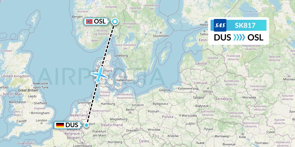 SK817 SAS Flight Map: Dusseldorf to Oslo