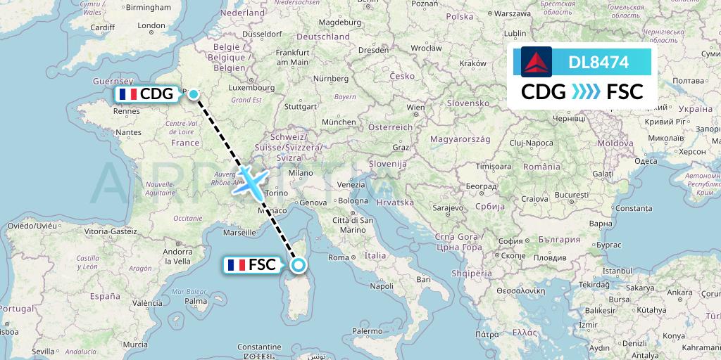 DL8474 Delta Air Lines Flight Map: Paris to Figari