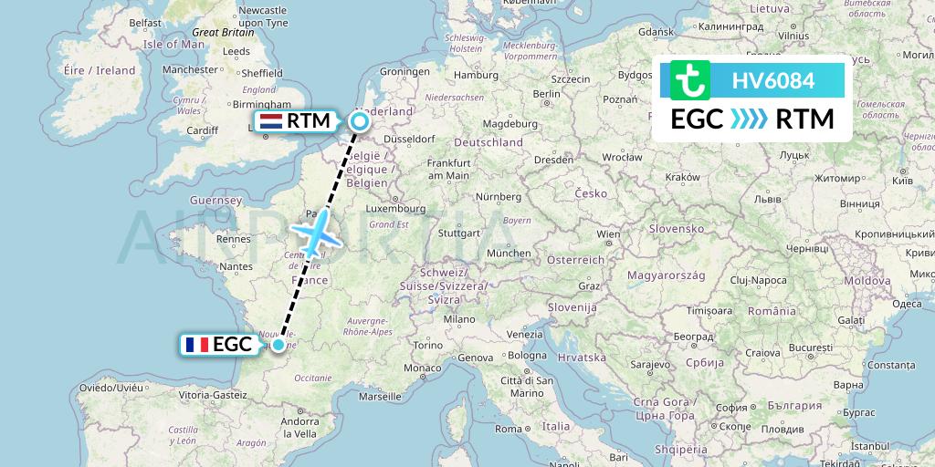 HV6084 Transavia Flight Map: Bergerac to Rotterdam