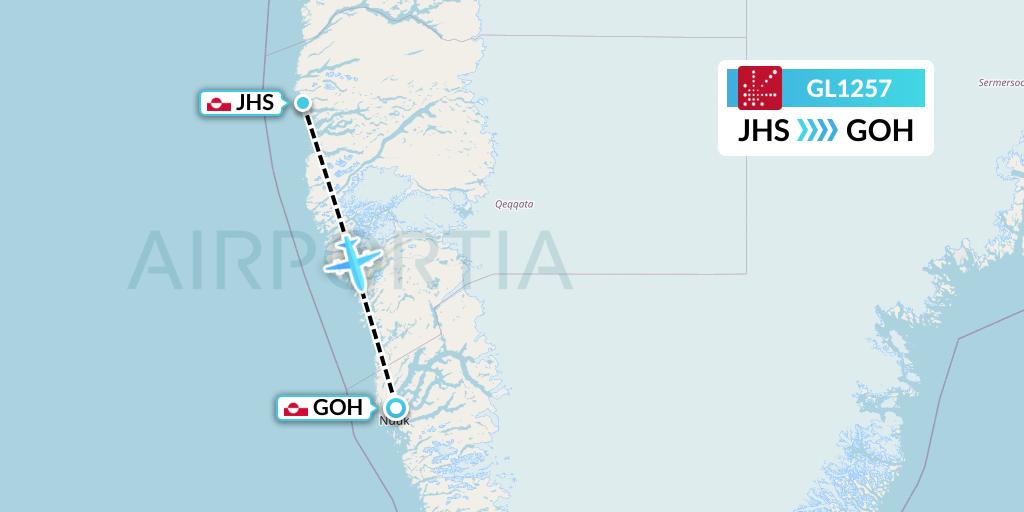 GL1257 Air Greenland Flight Map: Sisimiut to Nuuk
