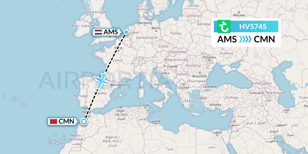 HV5745 Transavia Flight Map: Amsterdam to Casablanca