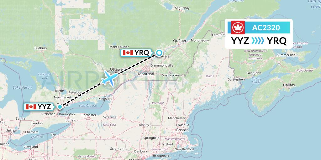 AC2320 Air Canada Flight Map: Toronto to Trois-Rivieres