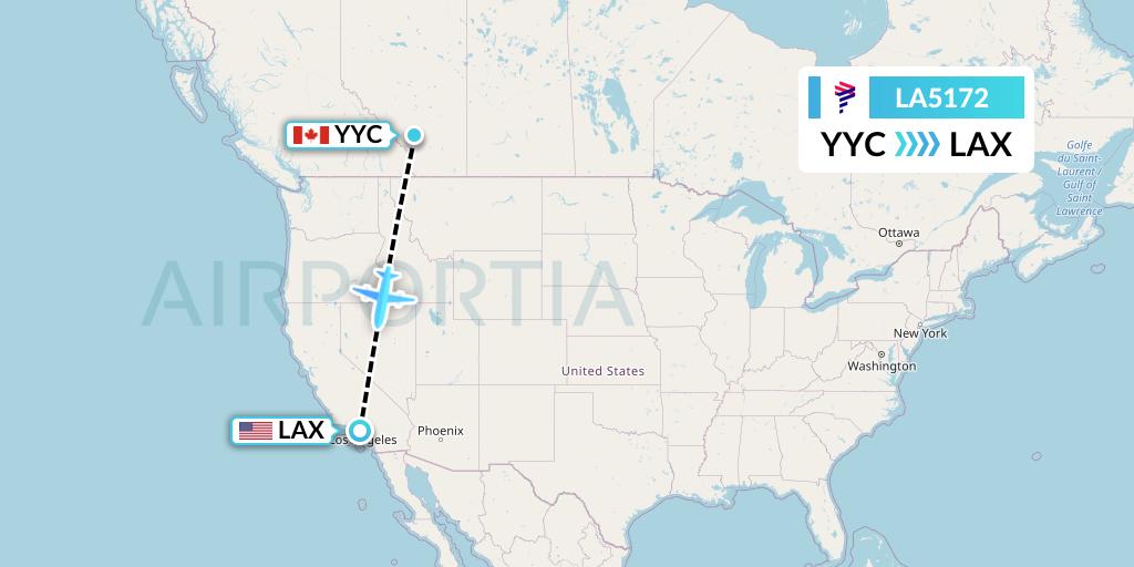 LA5172 LAN Airlines Flight Map: Calgary to Los Angeles