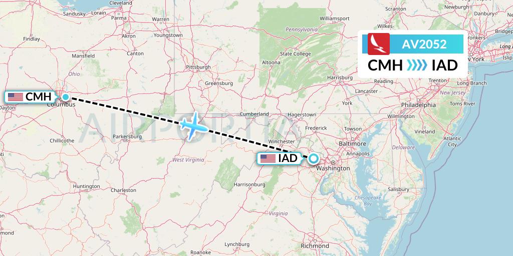 AV2052 Avianca Flight Map: Columbus to Washington