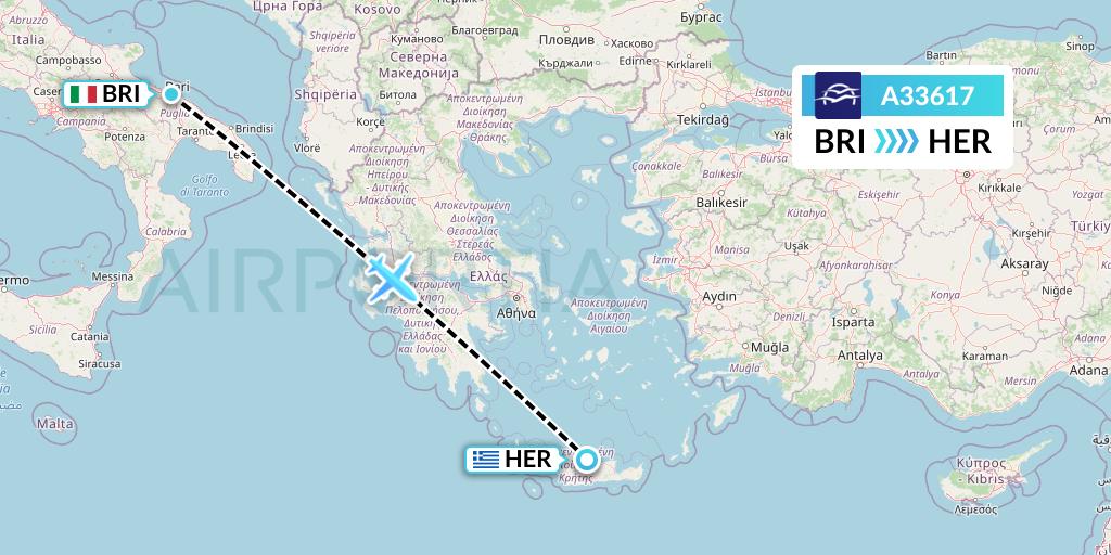 A33617 Aegean Airlines Flight Map: Bari to Heraklion