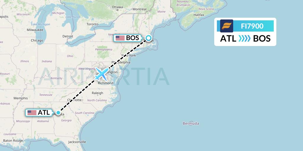 FI7900 Icelandair Flight Map: Atlanta to Boston