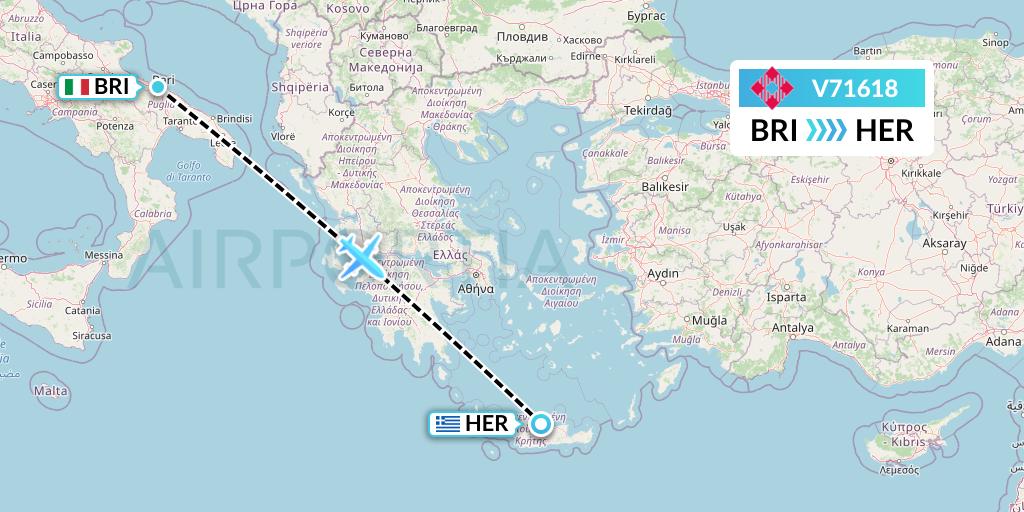 V71618 Volotea Flight Map: Bari to Heraklion