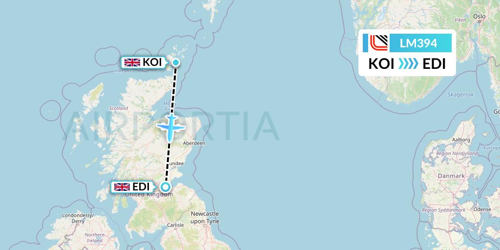 LM394 Loganair Flight Map: Kirkwall to Edinburgh