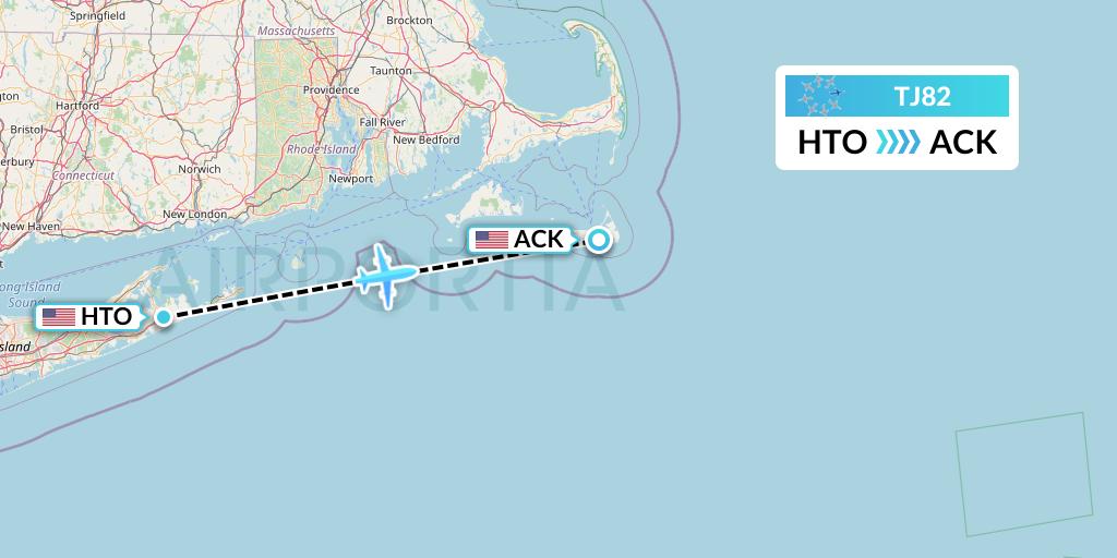 TJ82 Tradewind Aviation Flight Map: East Hampton to Nantucket