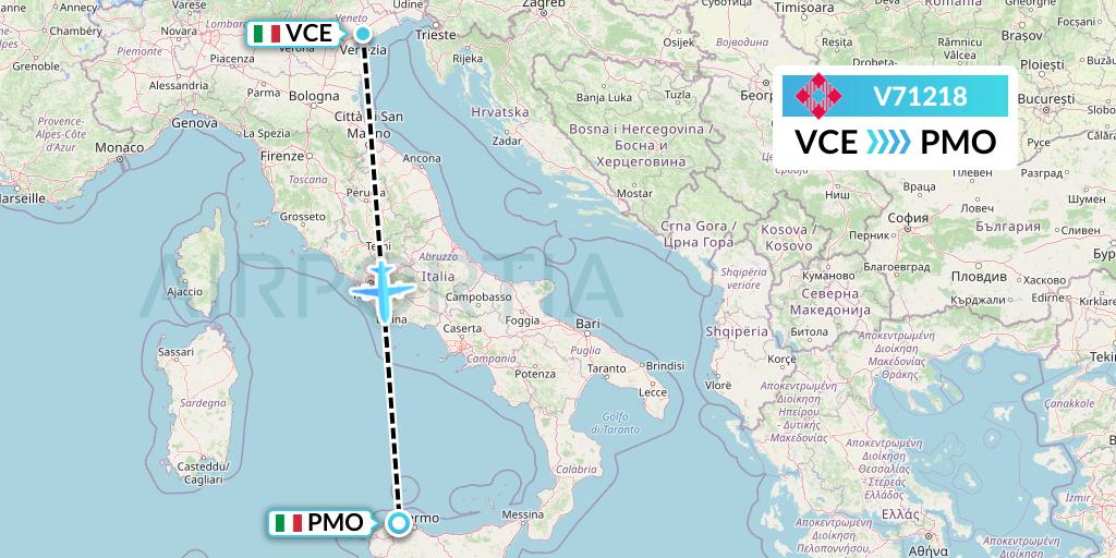 V71218 Volotea Flight Map: Venice to Palermo