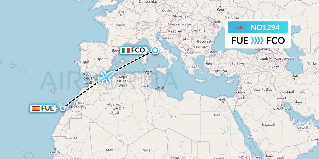 NO1294 Neos Flight Map: Fuerteventura to Rome