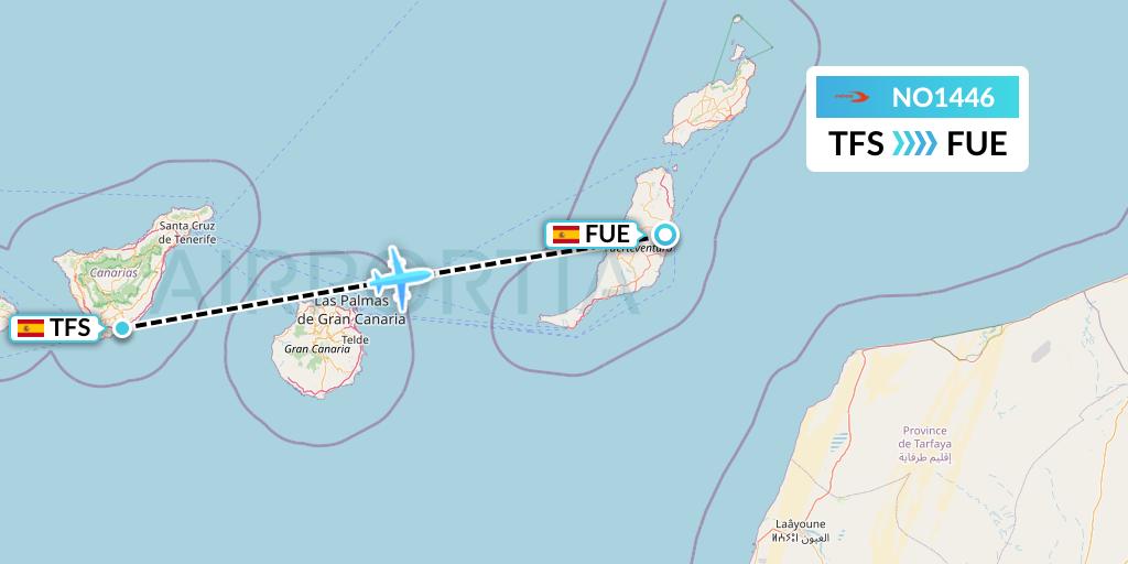 NO1446 Neos Flight Map: Tenerife to Fuerteventura