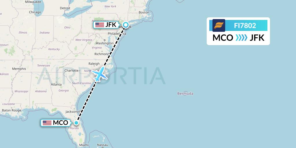 FI7802 Icelandair Flight Map: Orlando to New York