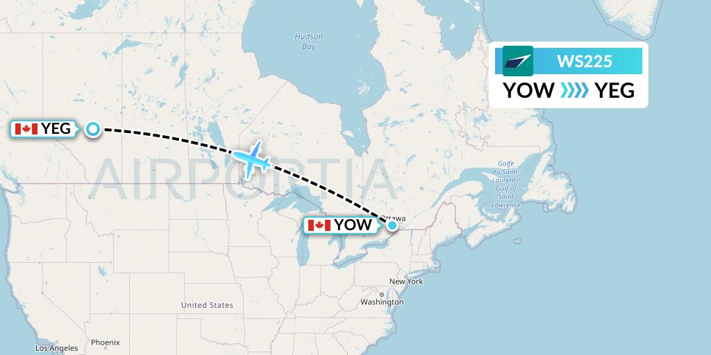WS225 WestJet Flight Map: Ottawa to Edmonton