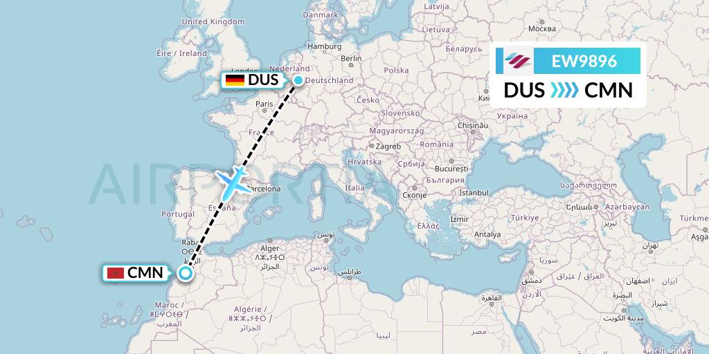 EW9896 Eurowings Flight Map: Dusseldorf to Casablanca