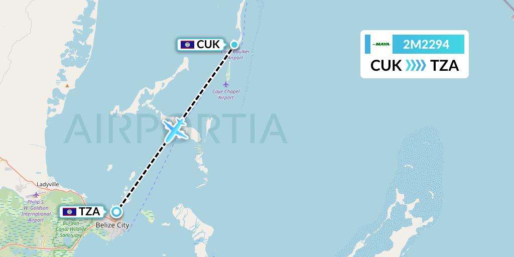2M2294 Maya Island Air Flight Map: Caye Caulker to Belize City
