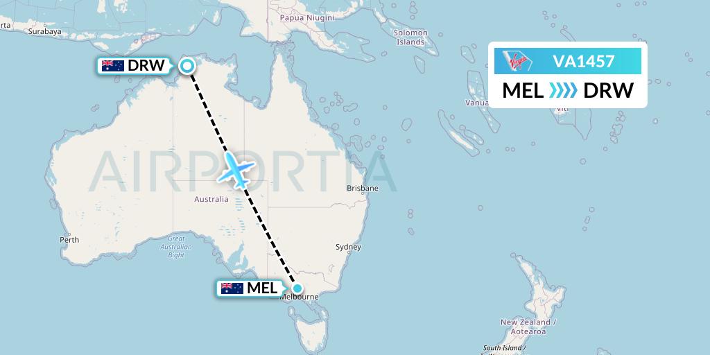 VA1457 Virgin Australia Flight Map: Melbourne to Darwin