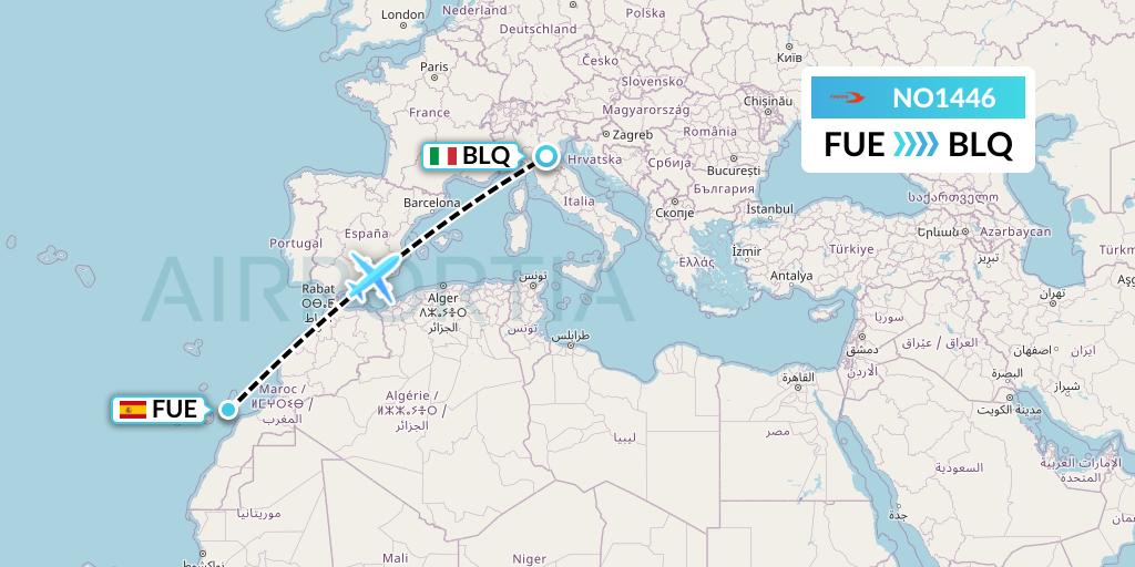 NO1446 Neos Flight Map: Fuerteventura to Bologna