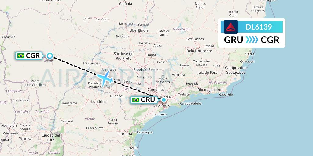 DL6139 Delta Air Lines Flight Map: Sao Paulo to Campo Grande