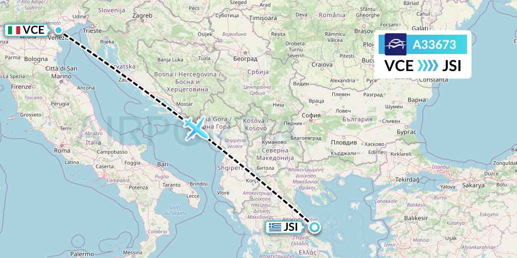A33673 Aegean Airlines Flight Map: Venice to Skiathos