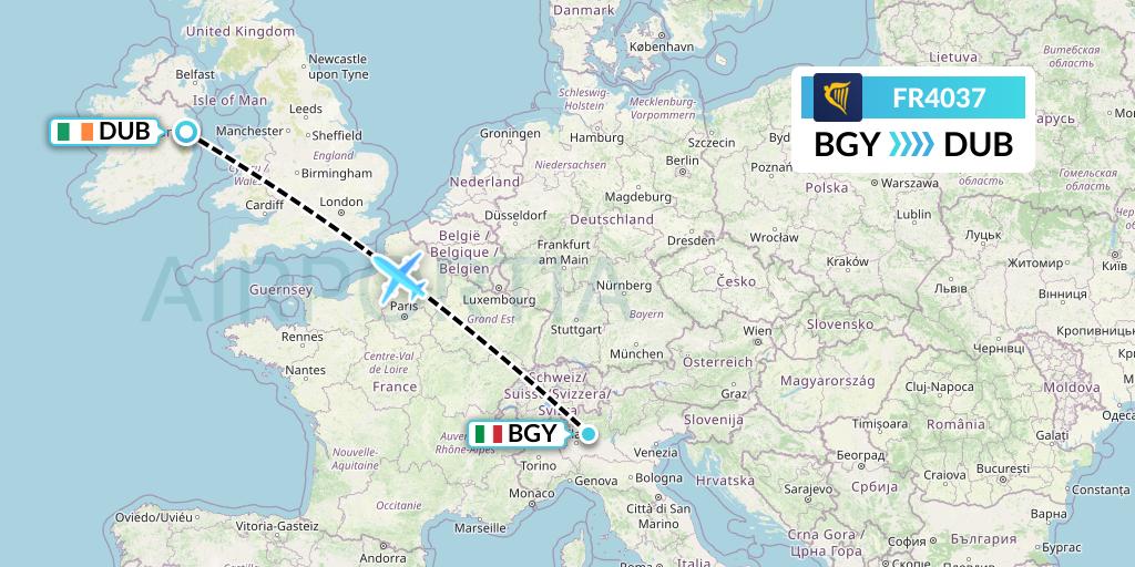FR4037 Ryanair Flight Map: Milan to Dublin