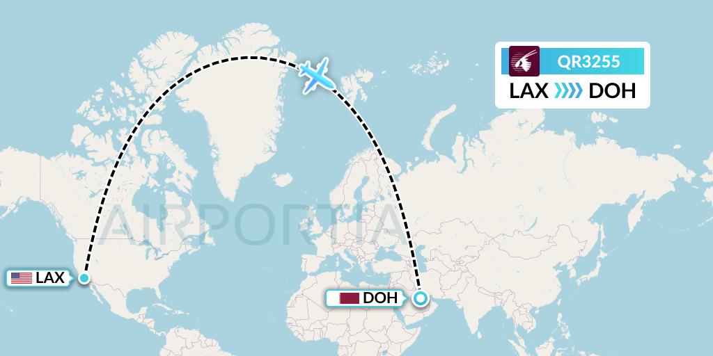 QR3255 Qatar Airways Flight Map: Los Angeles to Doha