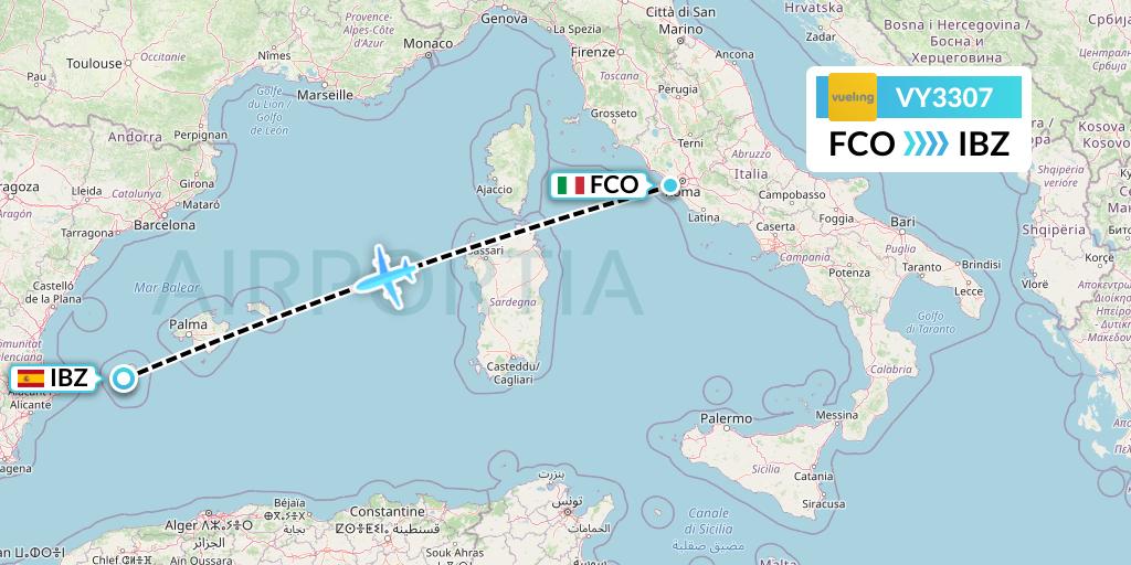 VY3307 Vueling Flight Map: Rome to Ibiza