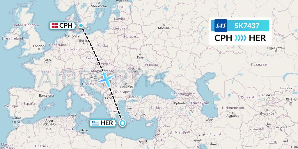 SK7437 SAS Flight Map: Copenhagen to Heraklion