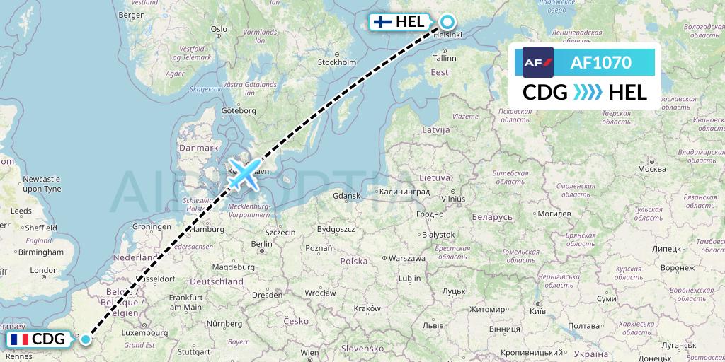 AF1070 Air France Flight Map: Paris to Helsinki