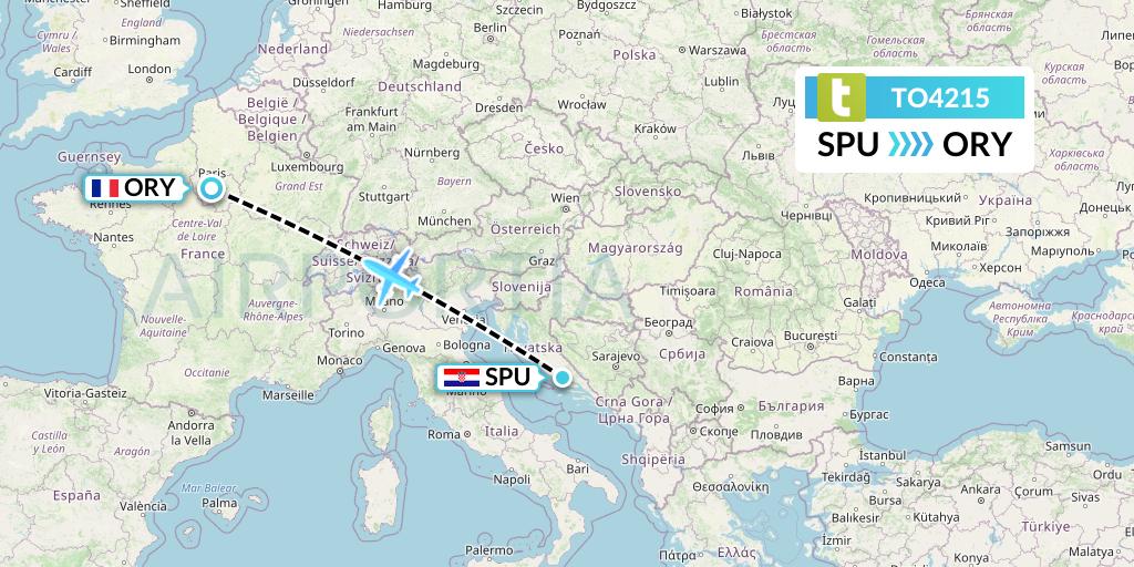 TO4215 Transavia France Flight Map: Split to Paris