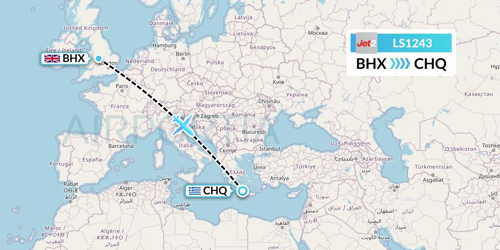 LS1243 Jet2 Flight Map: Birmingham to Chania