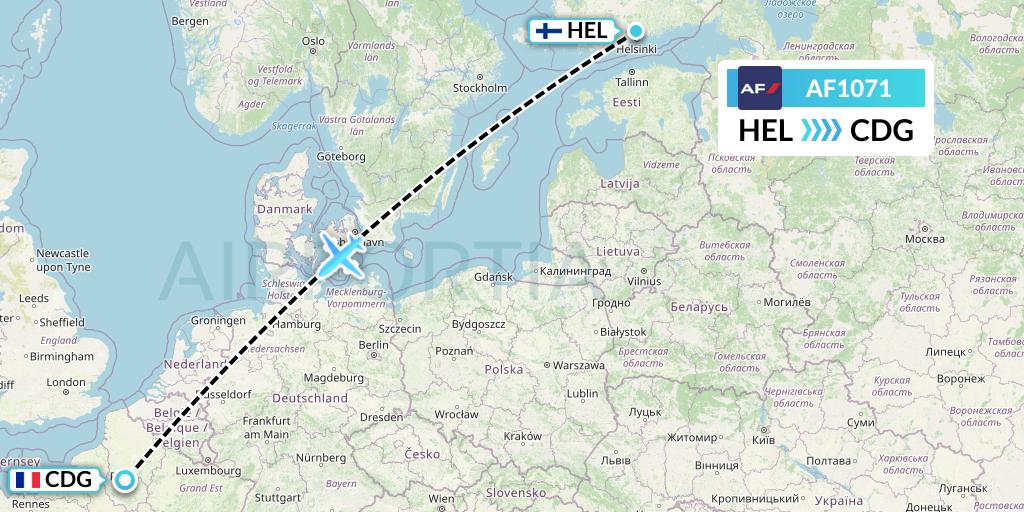 AF1071 Air France Flight Map: Helsinki to Paris