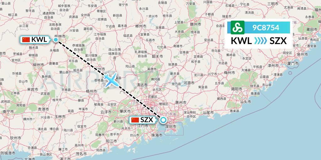 9C8754 Spring Airlines Flight Map: Guilin to Shenzhen