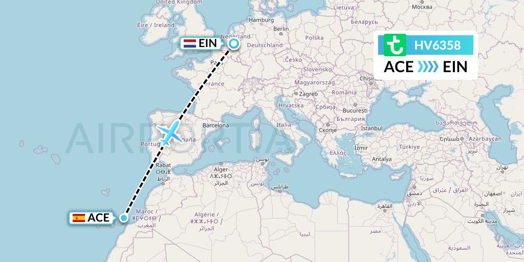 HV6358 Transavia Flight Map: Lanzarote to Eindhoven