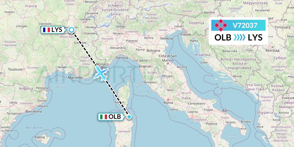 V72037 Volotea Flight Map: Olbia to Lyon