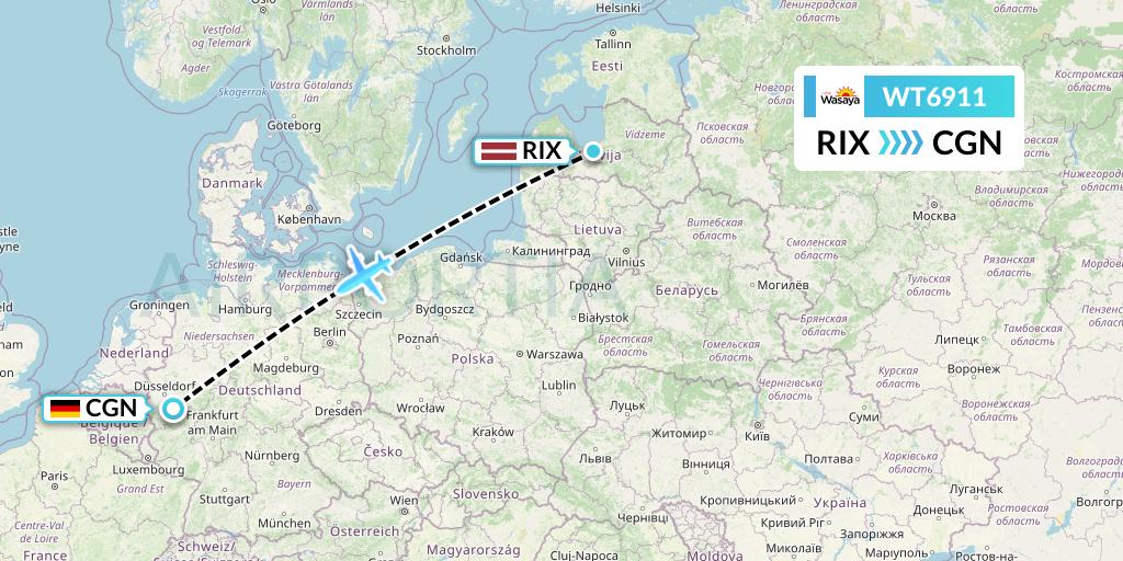 WT6911 Swiftair Flight Map: Riga to Cologne